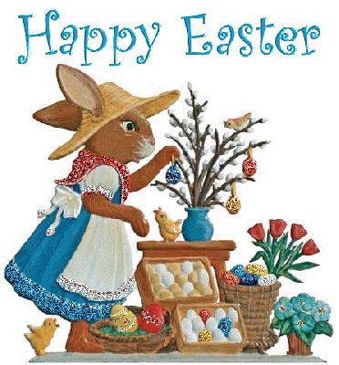Zajączek rozmawiający z kurczakami Happy Easter